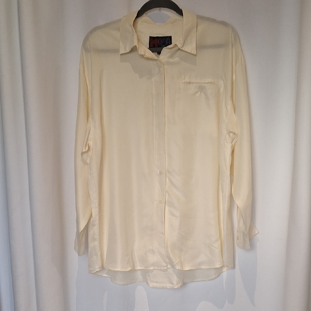 Vintage Moda By BB Dakota Cream 100% Silk Shirt  Size L